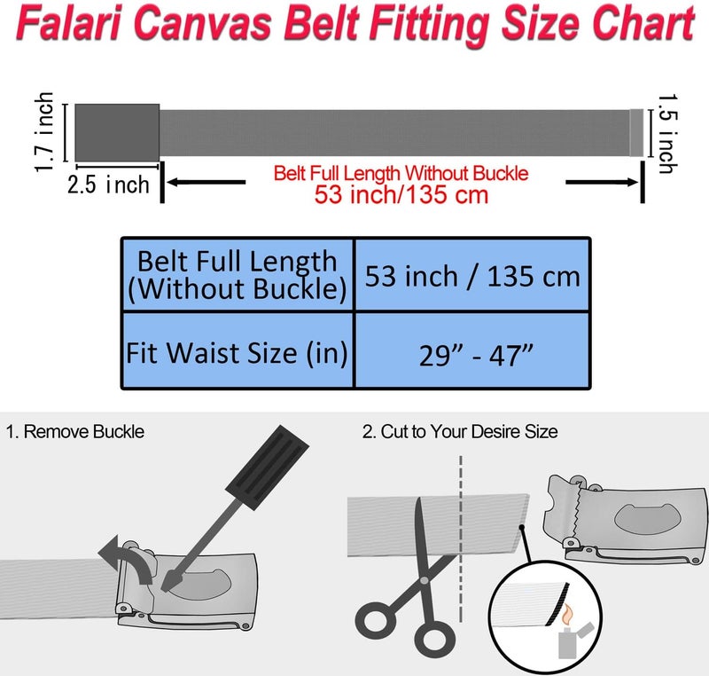 Falari Canvas Web Belt Fully Adjustable Cut to Fit Golf Belt Flip Top Buckle - Image 5